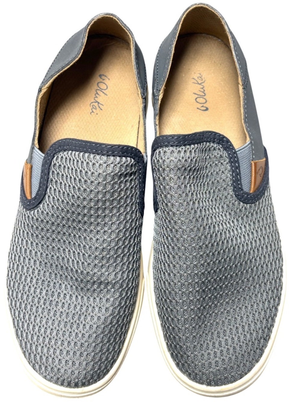 OLUKAI Pehuea Women's Gray Mesh Slip On Sneakers 7/7.5 Removable Insole Comfort